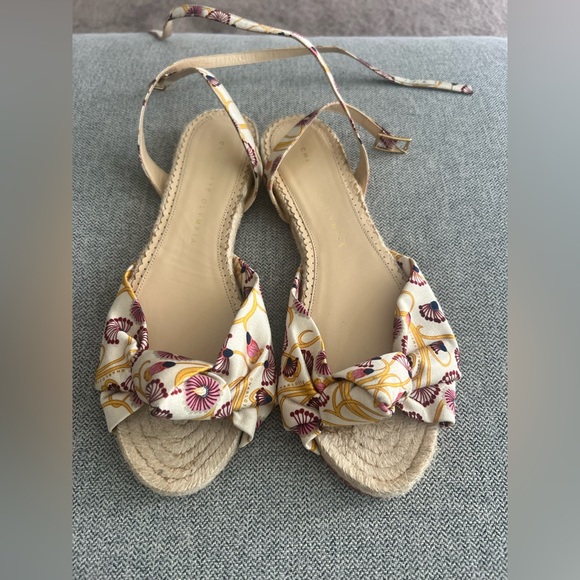 CHARLOTTE OLYMPIA MultiColor Satin Flat Espadrille Ankle Strap Sandals